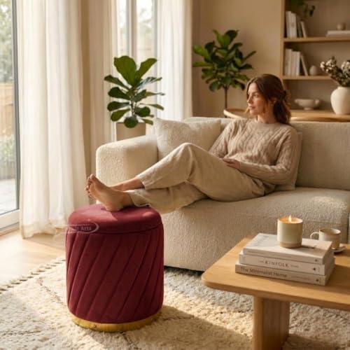 Image of Mythic ArtsRound Upholstered Sitting Stool & Footrest Velvet Storage Ottoman Pouffe16 X 16X 19 inch | Versatile Puffy for Living Room, Bedroom, and Office ? Chic Home Furnishings & Dcor Maroon