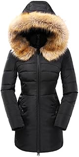 Beinia Valuker Women's Down Coat with Fur Hood 90D Parka Puffer Jacket 57-Black-S
