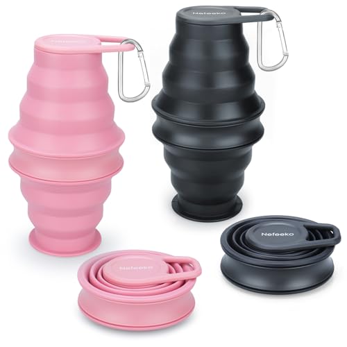 Nefeeko Botella de agua plegable, paquete de 2 botellas de agua reutilizables de silicona sin BPA para viajes, gimnasio, camping, senderismo, botella de agua deportiva portátil a prueba de fugas con