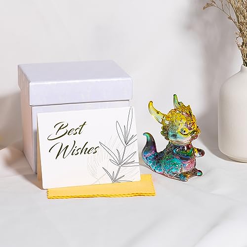 Qianwei Crystal Dragon Figurines - Blown Glass Dragon Decor Statue Office Table Desk Decorations Christmas Collectible Figurines Mini Crystal Gifts Glass Animals - Thumbnail 3
