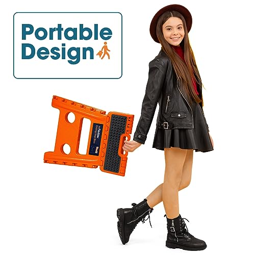 Image of Flottian 13 inch Folding Step Stool for Adults and Kids Holds Up to 300 lbs,Non-Slip Folding Stools with Handle, Compact Plastic Foldable Step Stool for Bathroom,Bedroom, Kitchen,Orange-Red,1PC