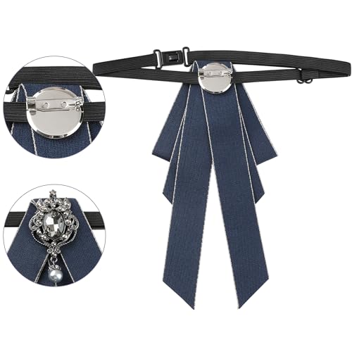 Image of Women's Ribbon Brooch Necktie Rhinestone Bow Ties for Elegant Chic