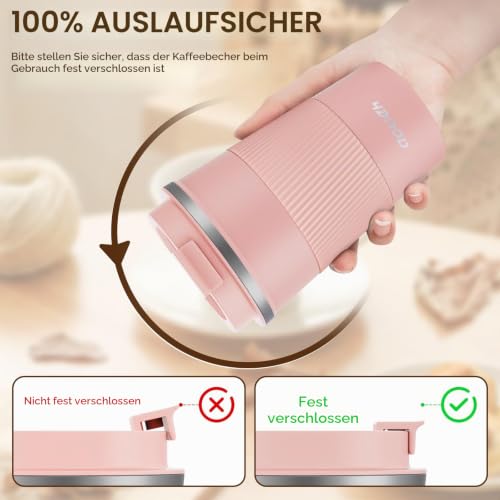 Aolieh Thermobecher 380 ml, Kaffeebecher to Go aus Edelstahl mit auslaufsicherem Deckel… – Ansicht 3