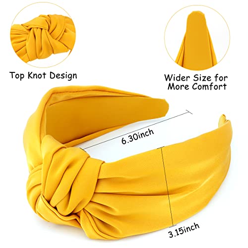 Tobatoba Top Knot Headband For Women, Wide Knotted Headbands, Wide Headbands For Women, Head Bands For Women's Hair, Yellow Pink White Black Headbands Satin Silk Fabric Hairbands For Women Girls 4Pcs #TOP1