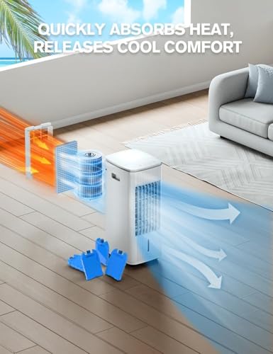 Windowless Portable Air Conditioners, 3-IN-1 Evaporative Air Cooler w/4 Ice Packs, 7H Timer, 70° Oscillation Swamp Coolers Air Conditioner for Room, Ductless Portable Ac Unit for Bedroom Office, Cream