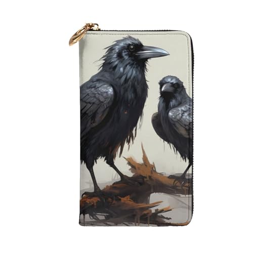 Crow Birds Prints Leather Long Clutch Wallet for Fashionable Girls and Women - Durable, Stylish, and Functional, Black, One Size2