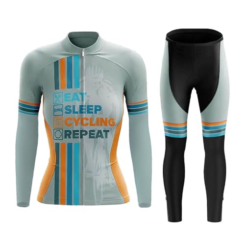 Conjunto Ropa Ciclismo Mujer Maillot Bici MTB,Traje Ciclista Manga Larga Chaquetas y Pantalones con 19D Gel Acolchado,Completa de Bicicleta Equipacion Ciclo Jerseys Pants Cycling Secado Rápido|A3,4XL