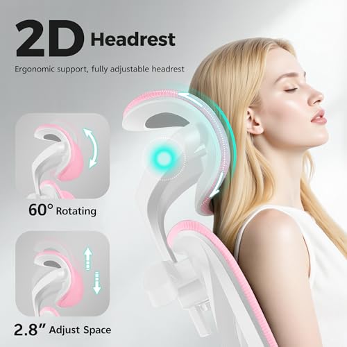 Image of Ergonomic Office Chair High Back Desk Chair with Lumbar Support, Breathable Mesh Computer Chair with Adjustable Armrests Height, Reclining Swivel Big and Tall Gaming Chair for Home Office(Pink)