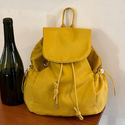 Cartable en nylon de grande capacité avec cordon ajustable jaune - 6