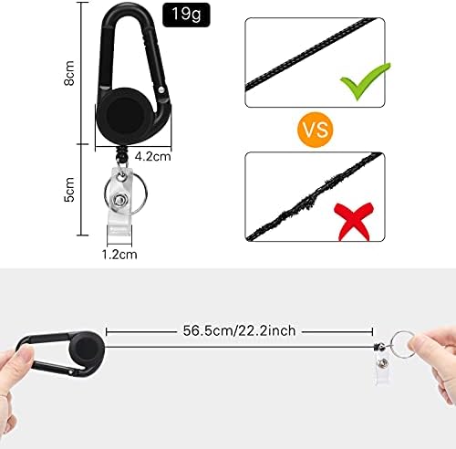 Toplive 2 Pack Retractable Badge Holder with Carabiner Reel Clip , Heavy Duty Badge Reels ID Holder with Keychain Ring Clip for ID Card Carabiner Key card Work Badge Black+Clear