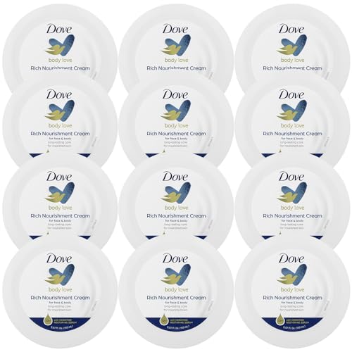 Image of Dove Body Love Rich Nourishment Cream, Face, Hand and Skin Lotion for Extremely Dry Skin, Fast-Absorbing 72-Hour Moisturizing Formula with Ceramide Serum, 5.07 FL OZ (Pack of 12)