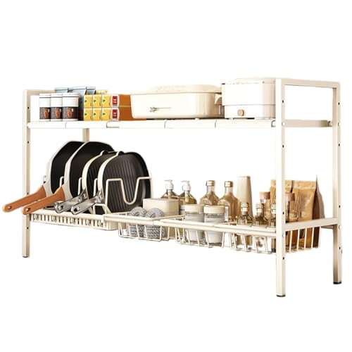 Soporte para tapa de sartén para debajo del lavabo, soporte para tapa de sartén, estable y extensible, de 2 niveles, uso universal