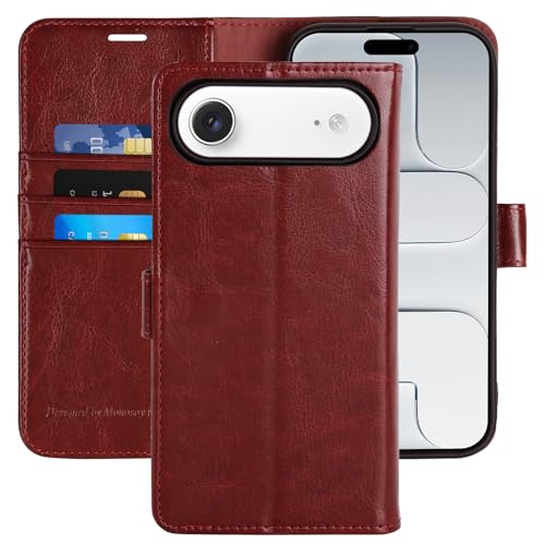 MONASAY for iPhone Air Wallet Case,Magnetic Flip Cover with Card Holder Slots and Kickstand RFID Blocking Shockproof PU Leather Folio Compatible with iPhone 17 Air Phone Case 6.6 inch, Burgundy