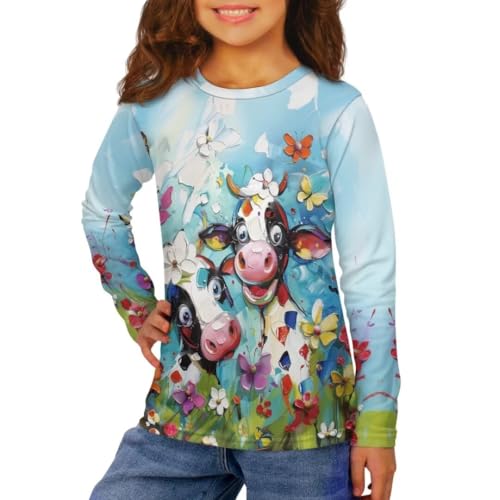 Image of Long Sleeve Shirts for Girls Winter Tops 3-16t Cartoon T Shirts for Fall Clothes