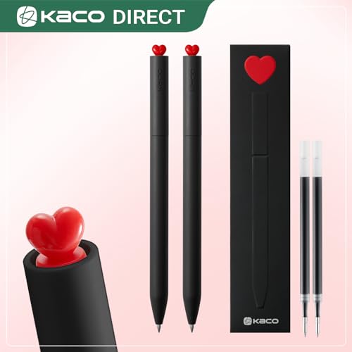 Image of Kaco FIRST Gel Ink Pens, Pack of 2 Pieces Cute Heart Pen Set with Extra 4 Black Refills
