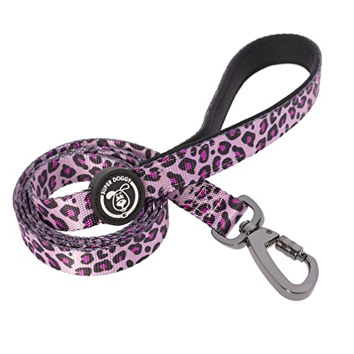 SUPER DOGGY Guinzaglio per Cani di Piccola, Media e Grande taglia - Robusto Guinzaglio in Nylon con Impugnatura Imbottita - Vari Motivi Divertenti, 120 x 2 cm (Pink Leopard)