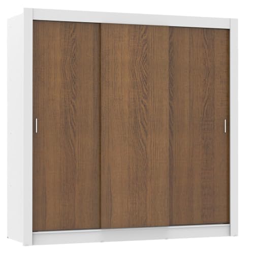 Image of Madesa 3 Sliding Doors Wardrobe Ample Storage Wooden Almirah 170 Cm with Shelves, Drawers and Hanging Units for Bedroom - White /Brown