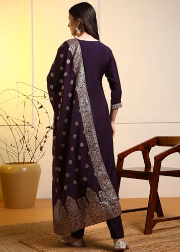 Image of New Ethnic 4 You Women's Embroidered Straight Kurta Set with Jacquard Dupatta