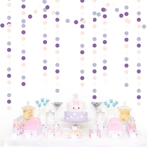 Image of Purple-Pink White Party-Decorations Paper Garland - 52ft Lavender Birthday Streamers Banner, Lilac Baby Bridal Shower Wedding Bachelorette Hanging Supplies Decor Hugfond
