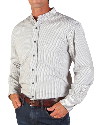 The Celtic Ranch Traditional Collarless Grandfather Shirt, Men's Long Sleeve Dress Shirt (Black and White Stripe, X-Large)