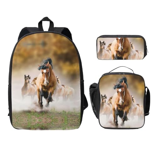 Sac à dos imprimés chevaux léger ensemble 3 pièces EdWal Noir