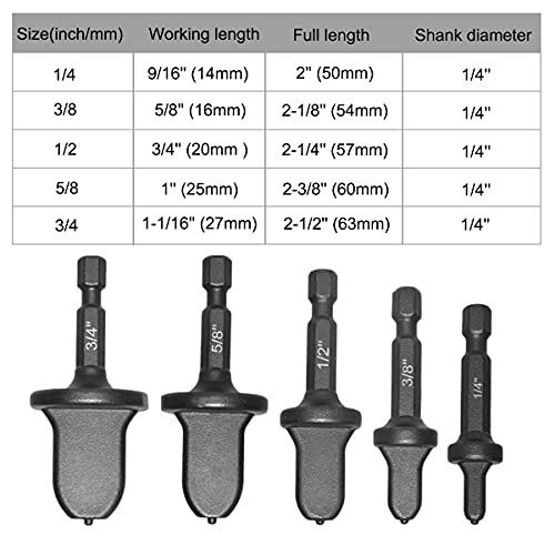 Saipe 5 Pcs Swaging Tool Drill Bit Set 1/4 Inch Hex Shank Copper Pipe Flaring Tool Tube Expander Air Conditioner Copper Pipe Swaging Flaring Tool For Copper Tubing (1/4'', 3/8'', 1/2'', 5/8'', 3/4'') #TOP3