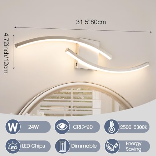 Image of 31.5 inch Modern Bathroom Vanity Light Brushed Nickel Lights Fixtures Dimmable 5CCT Led Bathroom Light Fixture Over Mirror Modern Wall lamp for Cabinet Hallway