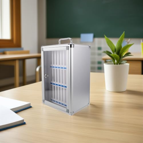 Caja para guardar móviles de 24 compartimentos con llave y frontal transparente 7