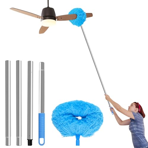 Image of Ceiling Fan Cleaner Duster Reusable Microfiber Ceiling Fan Blade Cleaner from 13 to 50 Inch Removable Duster with Extension Pole Hanging Ceiling Fan Cleaner for Cleaning Walls Furniture Door Window