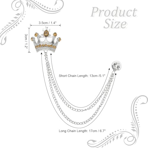Image of PATIKIL Crown Hanging Chain Brooch Pins | Rhinestone Suit Pins Fashion Crystal Lapel Pins for Women Men