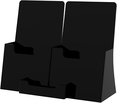 Marketing Holders Dual Brochure Holder for 4.25" Trifolds with 3.5" x 2" Business Card Pocket Black Acrylic Checkout Counter Display