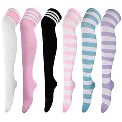 6 Pairs: Black&white, White&pink, Pink&white, Pink-white Stripe, Purple-white Stripe, Blue-white Stripe
