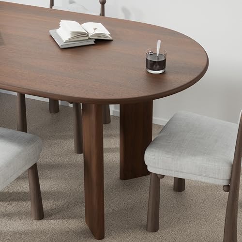 Image of Casaphoria 67 inch Farmhouse Dining Table for 6，Wood Oval Living Room Table, Modern Kitchen Table with Sturdy Base & Thickened Tabletop, Easy to Assembly & Clean, Walnut
