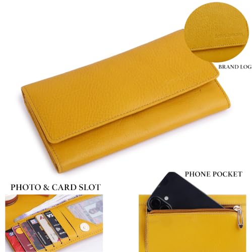 Image of Steve Jhonson Leather Wallet for Women - Mini Hand Purse with Card Holder - Women Stylish Clutch Purse - Cute Mini Ladies Wallet for Daily Use - Fancy Ladies Purse with Slim Design (Yellow)