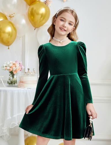 Arshiner Girls Dresses Long Sleeve Crew Neck Bow Back Velvet Formal Party Dresses with Pockets3