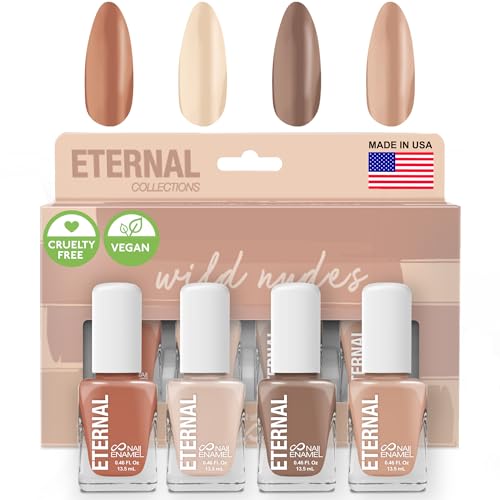 Eternal Nude Nail Polish Set for Women (WILD NUDES) - Brown Nail Polish Set for Girls | Long Lasting & Quick Dry Nail Polish Kit for Home DIY Manicure & Pedicure | Made in USA, 13.5mL (Set of 4)