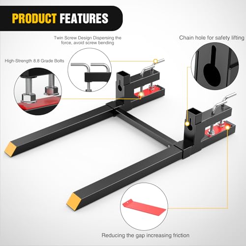 Image of Nilight 43 inch 2000lbs Clamp on Pallet Forks Heavy Duty with Adjustable Stabilizer Bar for Loader Bucket Skid Steer Tractor