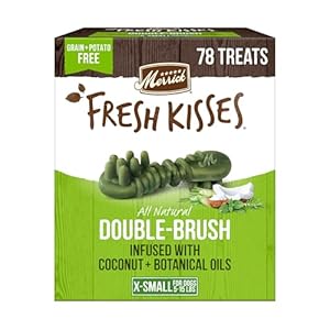 Merrick Fresh Kisses Natural Dental Chews Infused With Coconut And Botanical Oils For Tiny Dogs 5-15 Lbs – 78 ct. Box