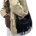 RJDBBD Women's Fashion Fringed Crossbody Bag Retro Tassels Hobo Hippie Purse Casual Shoulder Handbag with PU Strap,Black