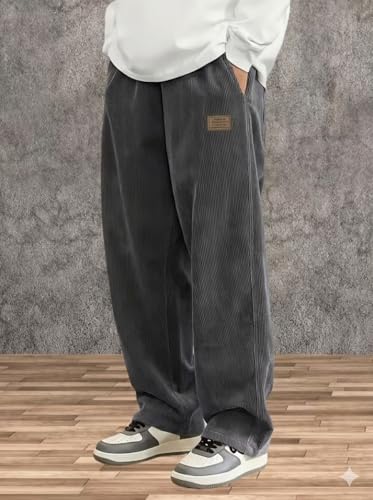 Image of Samfor Men's Comfortable Baggy Corduroy Pants | Relaxed Fit Stretch Waist Trousers for Everyday Wear | Casual Trouser for Man