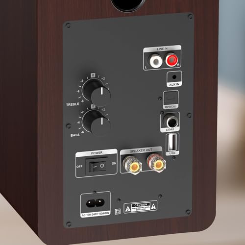 Image of LONPOO 100W HiFi Active Bookshelf Speakers with Bluetooth | 4'' Aluminum Woofer, 12MM Wooden Cabinet, DSP-Tech, Optical /RCA /USB /AUX for TV PC Turntable (LP-42M)