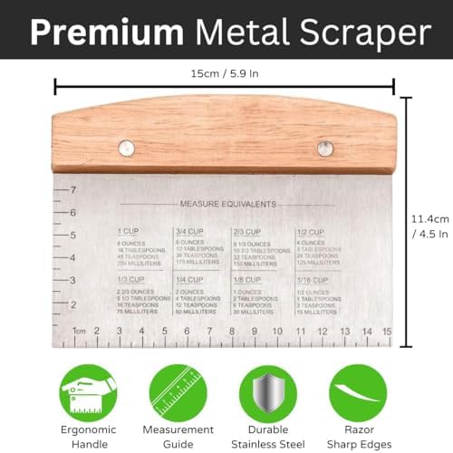 BOORIKA Dough Scraper & Bench Scraper Kitchen – Stainless Steel Sourdough Tools – Dough Cutter for Sourdough Bread, Pizza, and Flat Top Griddles – Chef Approved (Light)