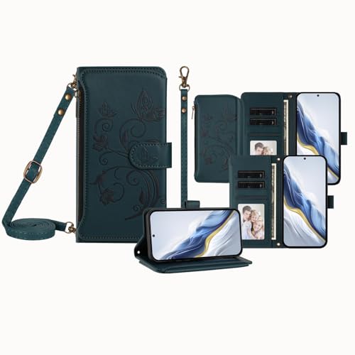 IVY for OnePlus Nord 3 / Ace 2V Case with Lanyard, All-in-One Wallet Crossbody Phone Bag with Kickstand & Wireless Charging, Hands-Free Protective Shoulder Strap Case for Women Men - Dark Green