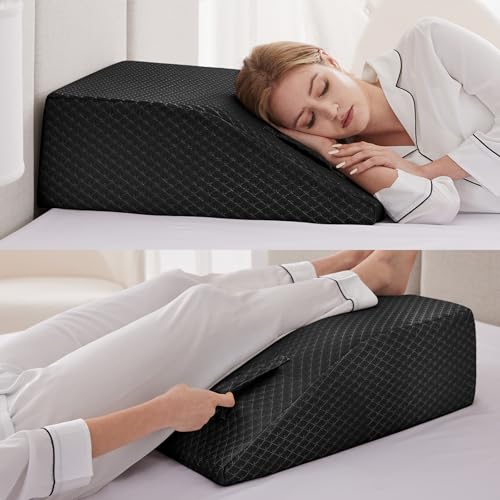 Leg Elevation Pillow for After Surgery, 8inch Foam Leg Elevating Pillow for Swelling and Blood Circulation, Leg Wedge Pillow for Sleeping, Knee Pillow for Knee Hip Ankle Pain Relief, Black