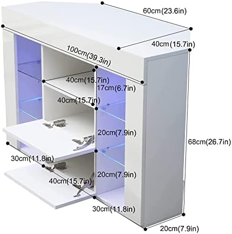 Dripex Corner TV Unit Entire Front High Gloss TV Stand Cabinet Cupboard Storage Furniture for Home Living Room Bedroom 100CM with RGB Lights for 32 40 45 50 inch TV - White