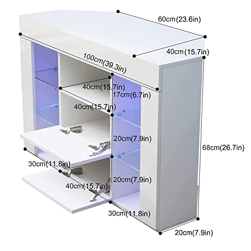 Dripex Corner TV Unit Entire Front High Gloss TV Stand Cabinet Cupboard Storage Furniture for Home Living Room Bedroom 100CM with RGB Lights for 32 40 45 50 inch TV - White