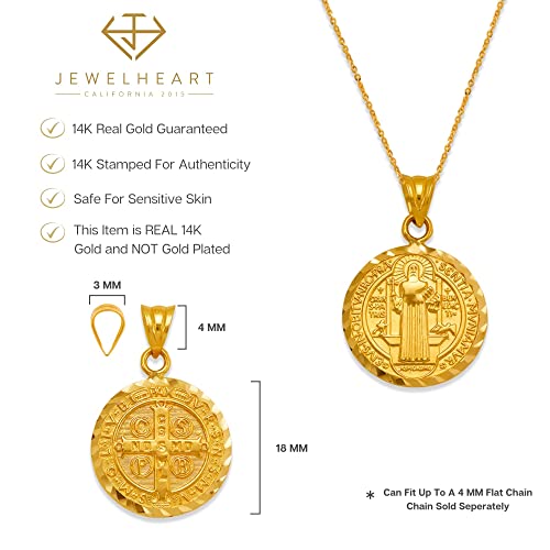 JEWELHEART 14K Real Gold Saint Benedict Medals 14mm 18mm 20mm 25mm Diamond Cut San Benito Pendant Charm For Men Women Religious Medallion Two Sided4