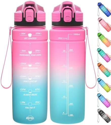 Coolfel Sport Trinkflasche 2l, 1,5l, 1l, 700ml, 500ml Trinkflasche Kinder Auslaufsicher, Motivierende Wasserflasche mit Zeitmarkierung Bpa Frei Tritan Trinkflasche für Mädchen, Jun