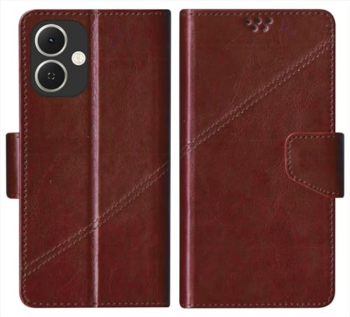 Image of SBMS Flip Cover for Tecno Spark GO 2 Back Cover Case with Magnatic Closure | Inbuilt Stand | Card & Money Pocket (Coffe Brown)