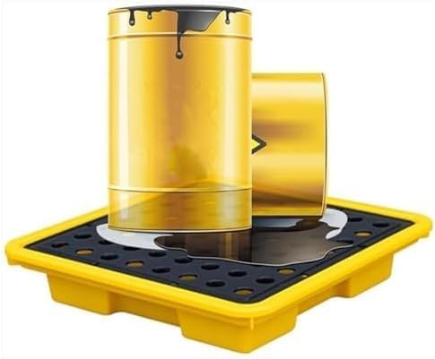 Spill Containment Pallet, Modular Leak Proof Tray with Drain for Oil and Chemical Storage, Industrial Drum Safety Platform